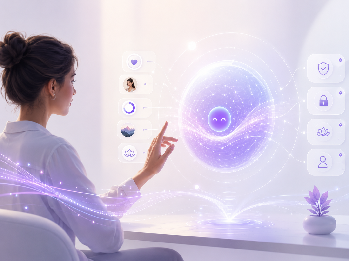 A person interacting with the Sandera companion interface